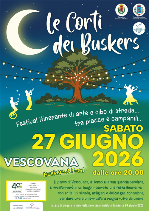 Sabato 27 giugno 2026 dalle ore 20:00. Le Corti dei Buskers, festival itinerante di arte e cibo di strada
